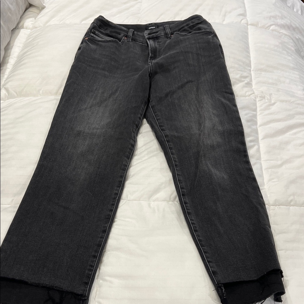Express Women's Dark Gray Straight Leg Jeans